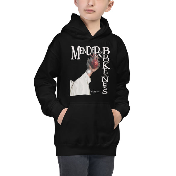 Mender of Brokenness Unisex  Youth Hoodie - White Text