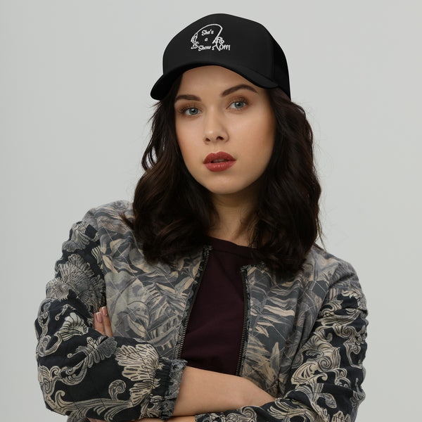 She's a Show Off, Retro Trucker Cap-White Embroidery