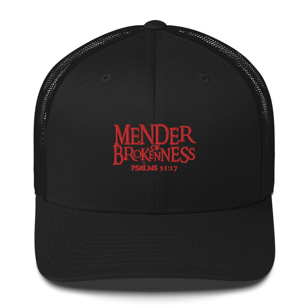 Mender - Embroidered Unisex Adjustable Retro Trucker Hat  | Yupoong 6606 - Red Text