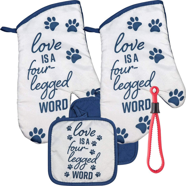 Pet Love Kitchen Linen Set | Pet Theme Oven Mitt Pot Holder Pack