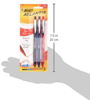 Atlantis Bold Ballpoint Pen, Bold Point (1.6mm), Assorted Colors, 3-Count