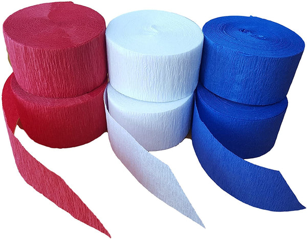 Crepe Party Streamers - Patriotic Colors (3 Rolls - 450 Feet Total)