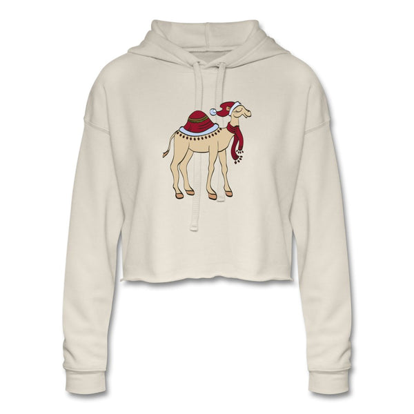 Women's Cropped Hoodie, Christmas Camel - dust