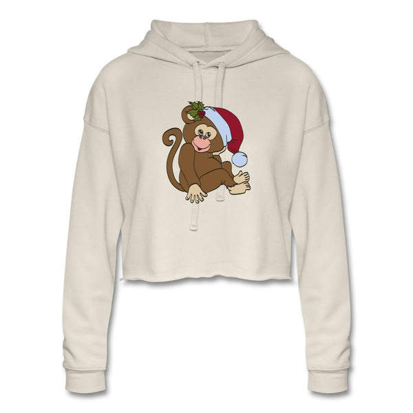 Women's Cropped Hoodie, Christmas Monkey - dust