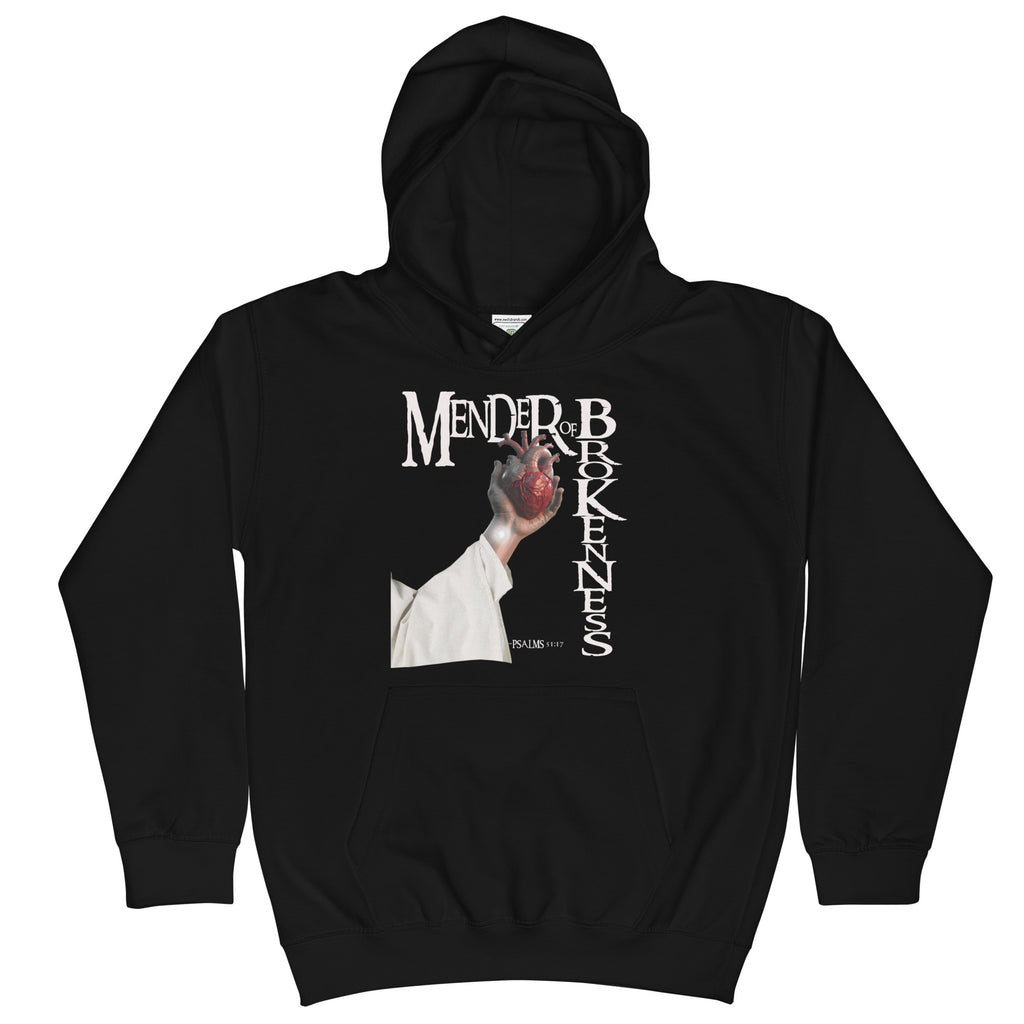 Mender of Brokenness Unisex  Youth Hoodie - White Text