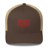 Mender - Embroidered Unisex Adjustable Retro Trucker Hat  | Yupoong 6606 - Red Text