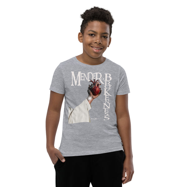 Mender of Brokenness Unisex Youth T-Shirt - White Text