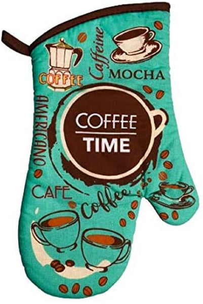 4 Piece Coffee Kitchen Towel Set 'Coffee Time' with 2 Quilted Oven Mitts, 2 Dish Towels