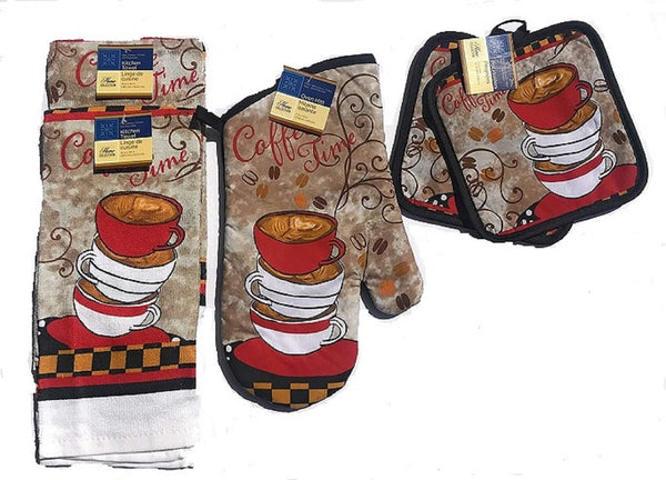Set of 2 Different Printed Kitchen Large Oven Mitts (12) COFFEE THEME #  1,K&C