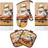 5 Piece Chef Lightweight Decorative Kitchen Décor Set Includes 2 Towels,2 Potholders and 1 Oven Mitt (Chef)