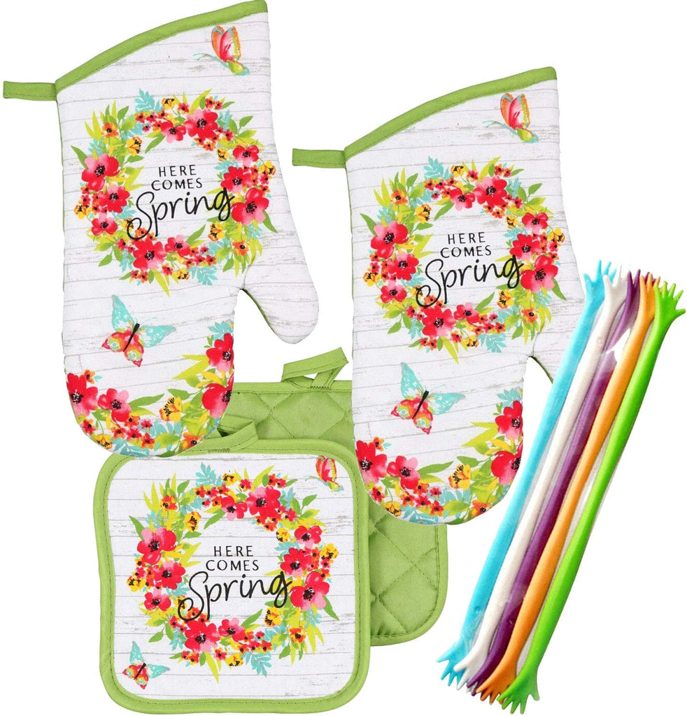 Kitchen Oven Mitt Pot Holder Set Kitchen Linens Oven Mitt Pot Holder Pack (Spring Stripes)