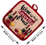 Kitchen Decor - Potholders (5 Pc) Wine is My Favorite Fruit Home Decorations - Kitchen Towels - Oven Mitt - Kitchen Linen Set