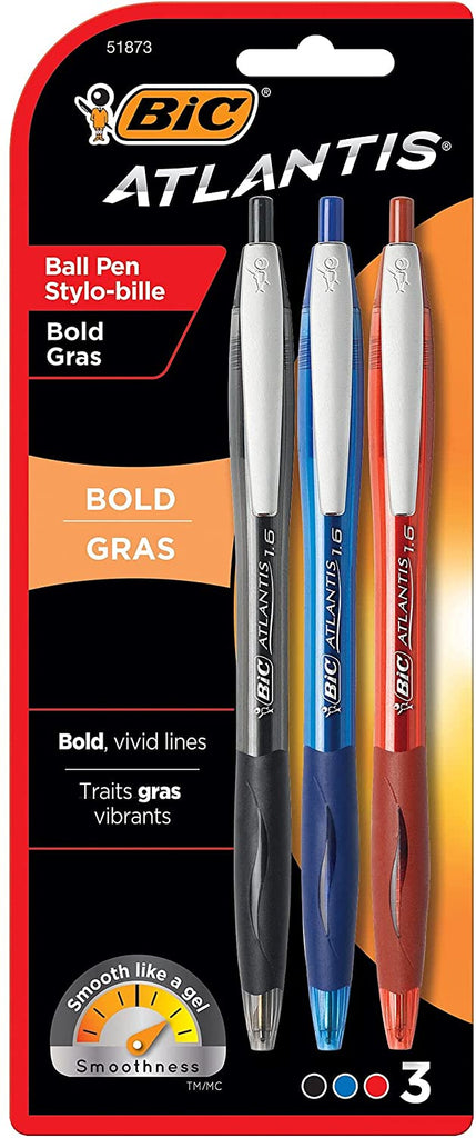 Atlantis Bold Ballpoint Pen, Bold Point (1.6mm), Assorted Colors, 3-Co – L  & D Novelties