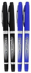 INC Optimus, 4 Felt Tip Fine Point Pens 2 Black/2 Blue - No Bleed Ink