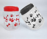 BPA-Free Plastic Airtight Pet Treat & Food Storage Containers Canisters Black & Red Paw Print (Set of 2)