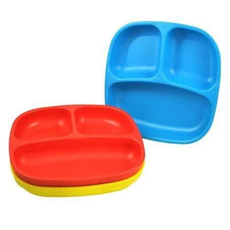 Re-Play 3-Pack Deep Wall Divided Plates for Easy Baby, Toddler, Child Feeding, BPA-Free
