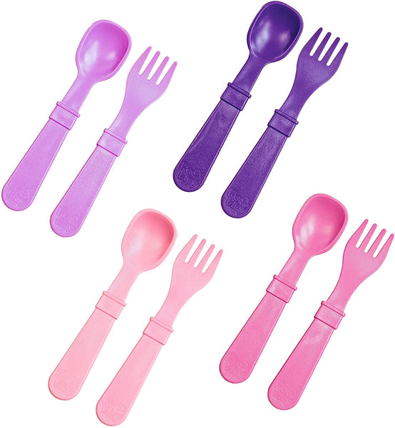 RE-PLAY Made in USA | 8pk Toddler Feeding Utensils Spoon and Fork Set | BPA Free Eco Friendly